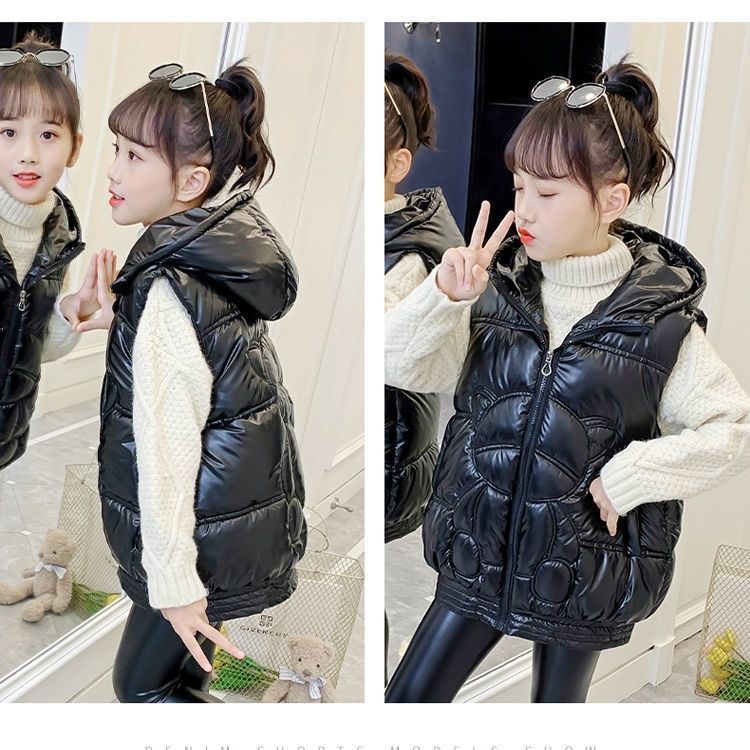 女童冬季马甲2023洋气高档加厚外穿中大童马夹连帽女孩坎肩
