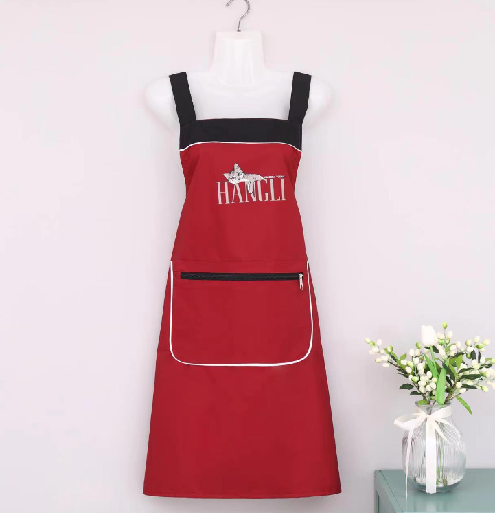 新款拉链大口兜防水防油围裙时尚厨房家用专用工作服可定制Logo