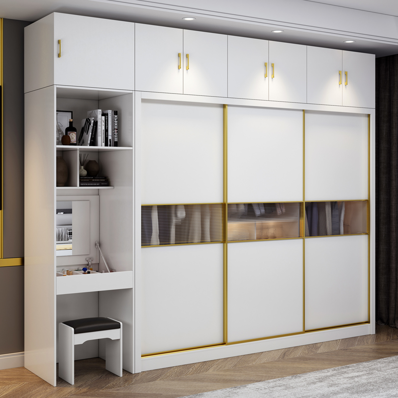 实木生态板衣柜推拉门现代简约家用储物柜环保出租房柜子整体衣橱