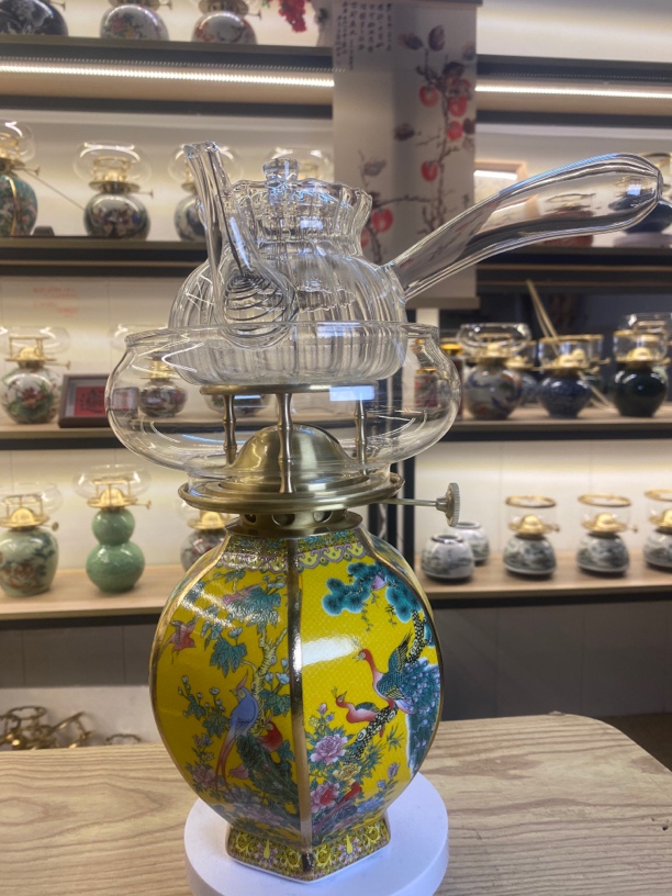 潮汕六角花鸟空气灯黄铜烧水煮茶炉茶灯功夫茶灯炉耐高温省油灯头