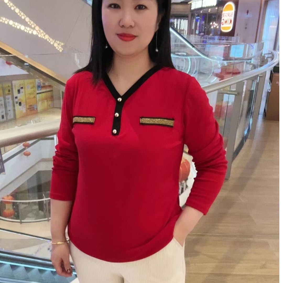 2025年V领休闲女士百搭打底衫长袖上衣9988