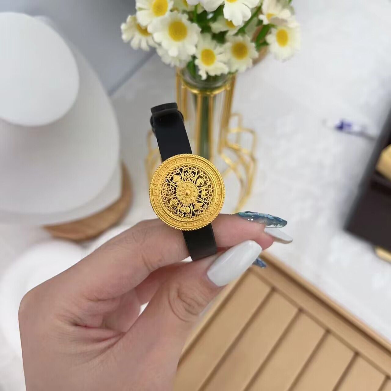 黄金八宝罗盘手表足金999黄金手牌情侣手表带七夕情人节送礼款