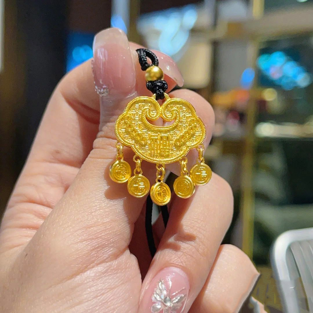 黄金 足金 黄金 古法工艺有钱有福锁 百福锁吊坠金重 五福锁片