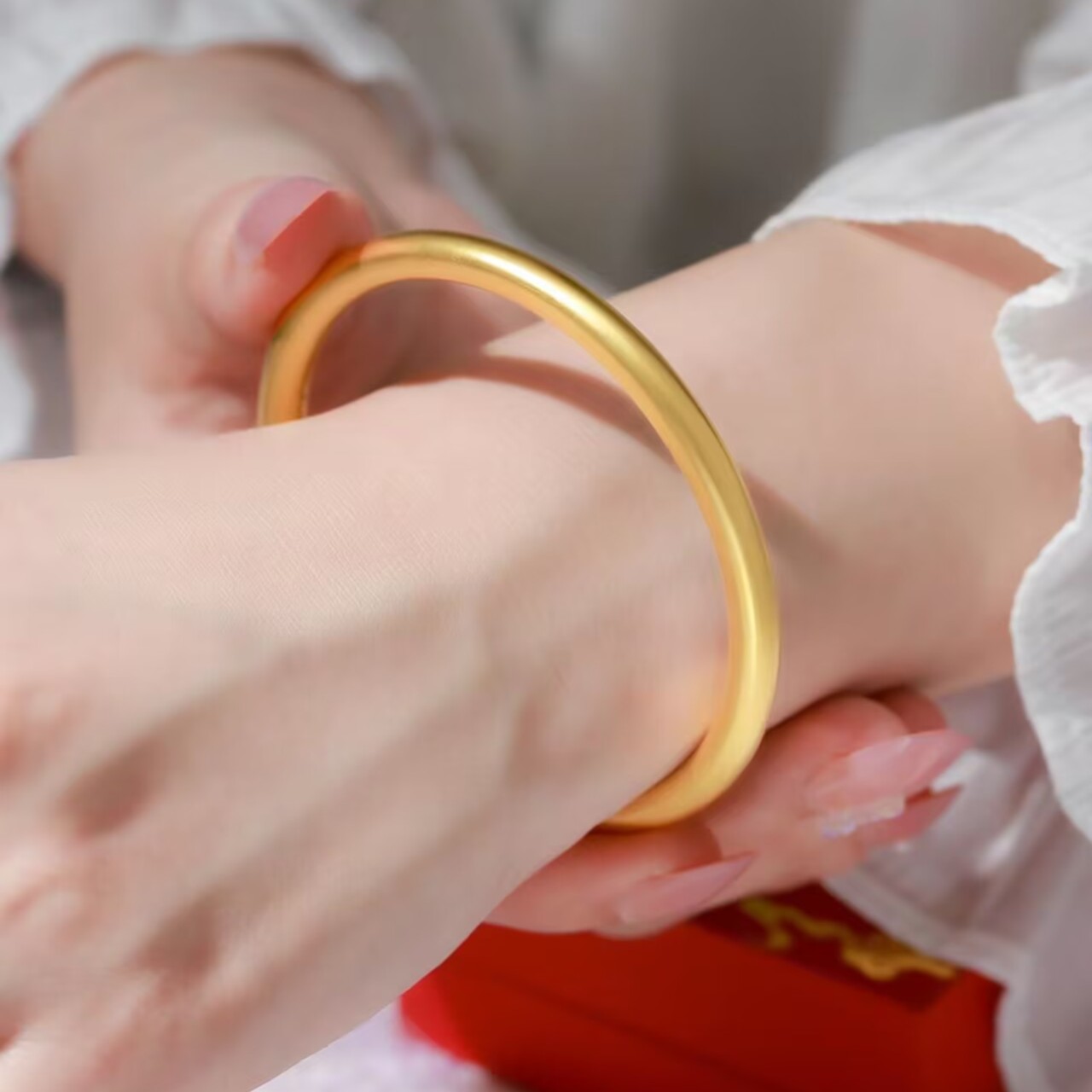 足金999古法传承黄金手 厚壁半实心素圈手镯黄金手镯简单百搭