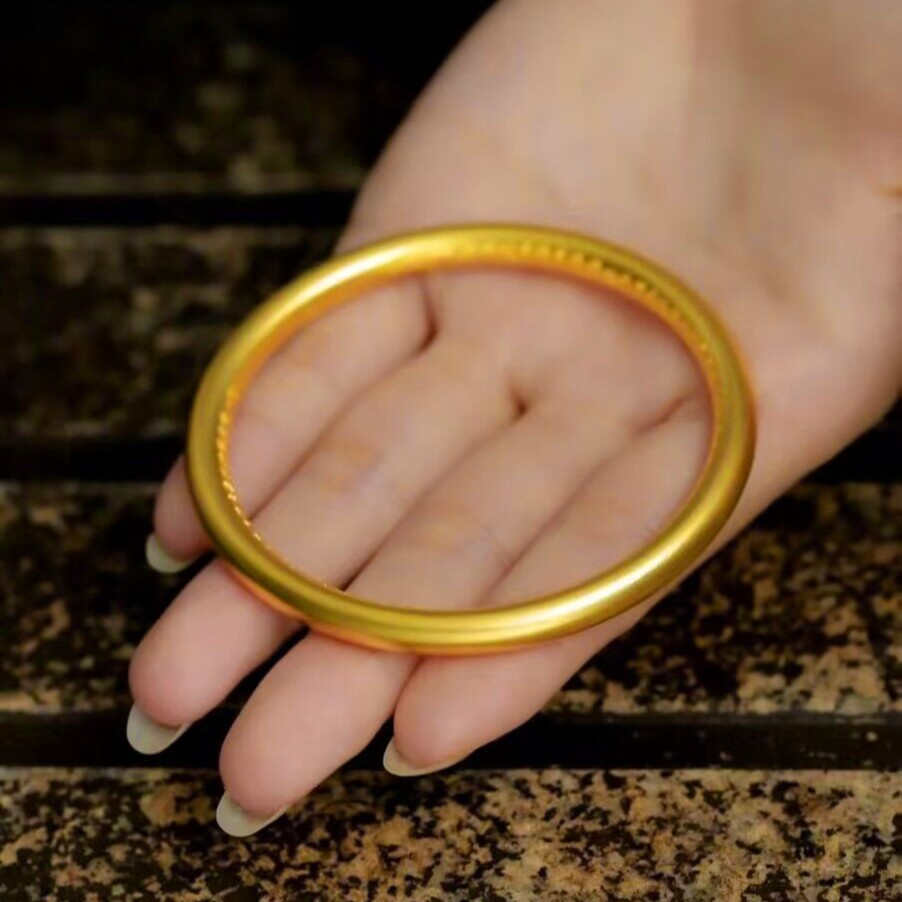 足金999古法传承黄金手厚壁半实心内心经素圈手镯黄金手镯百搭