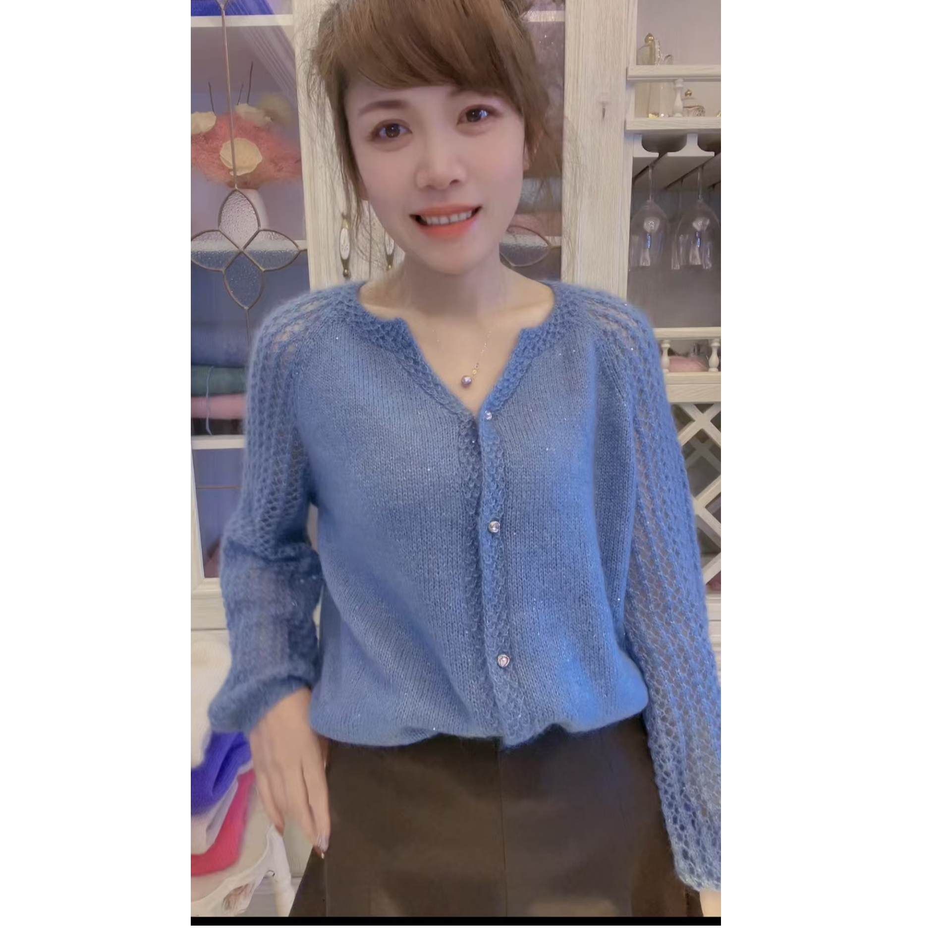 【鱼鳞开衫】九色鹿亮片亮丝马海毛手工编织毛线 可单买教程