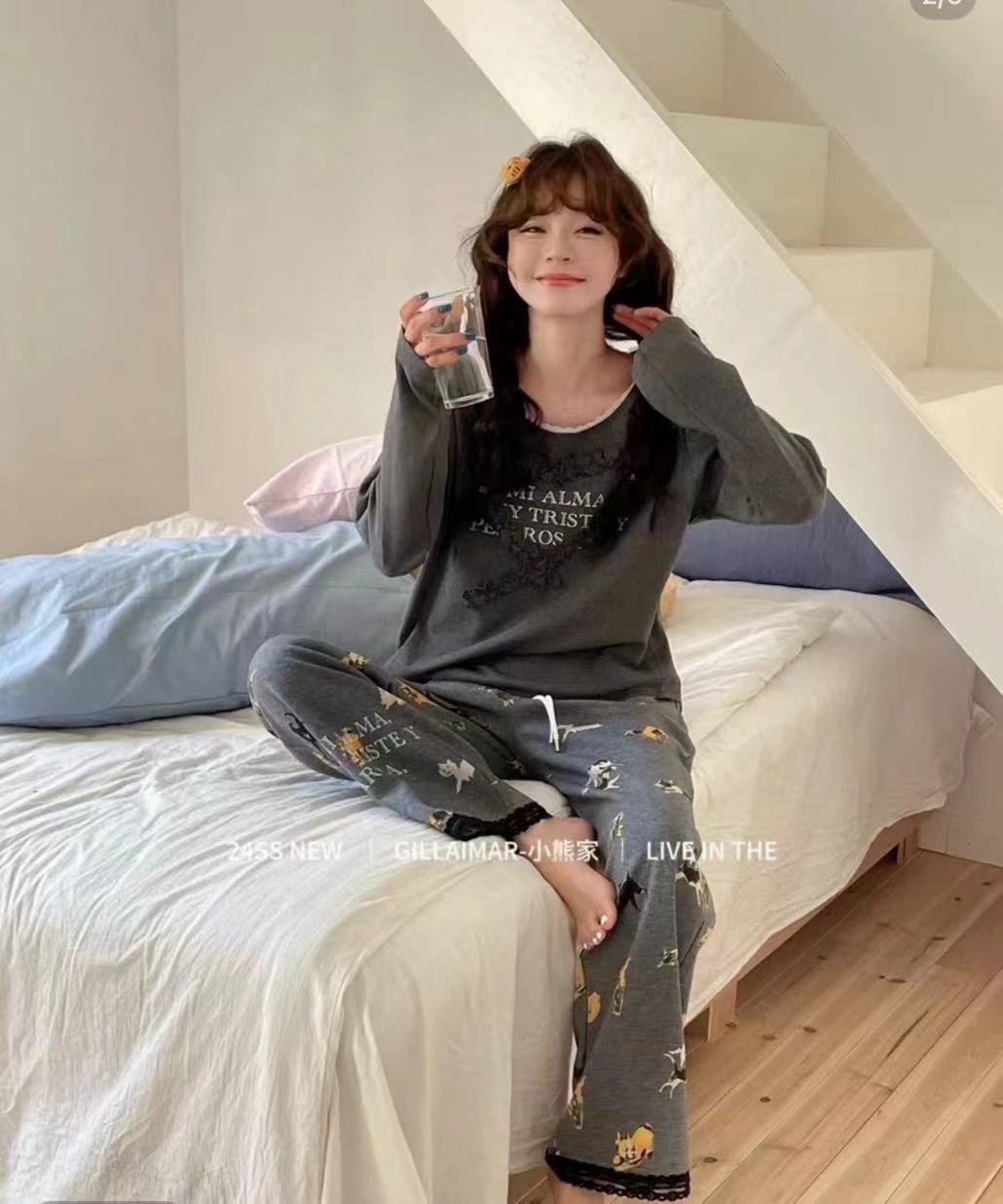 005纯棉女士睡衣长袖女生家居服睡衣套装