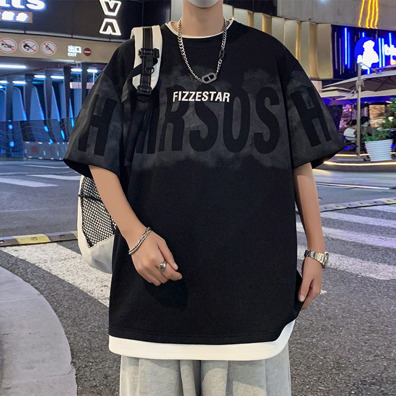 短袖t恤男2025夏季新款美式字母休闲半袖ins港风宽松潮牌男装