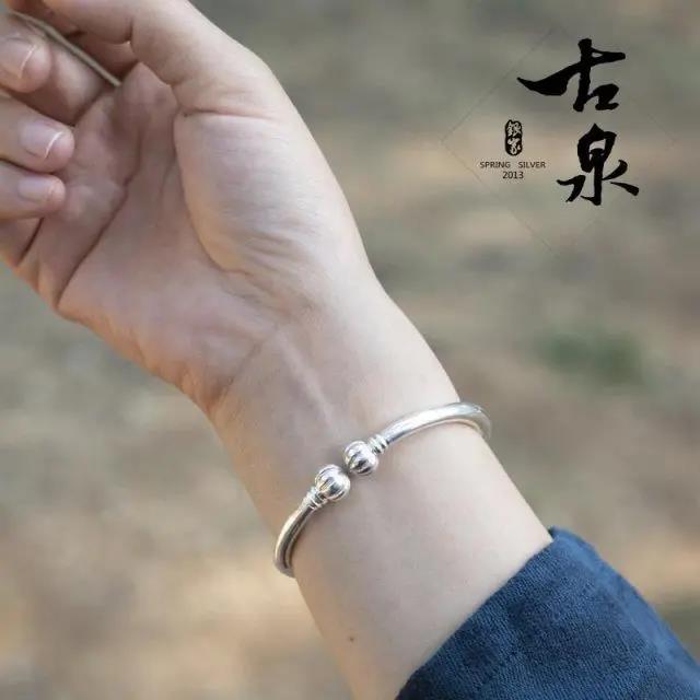 足银手镯 纯银手镯足银999南瓜头贵妃喜镯一体定制银镯子男女亲子