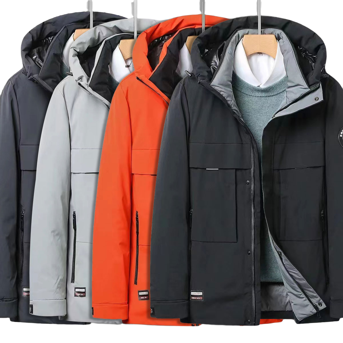 时尚休闲中长款加厚保暖户外秋冬连帽棉衣棉服2105