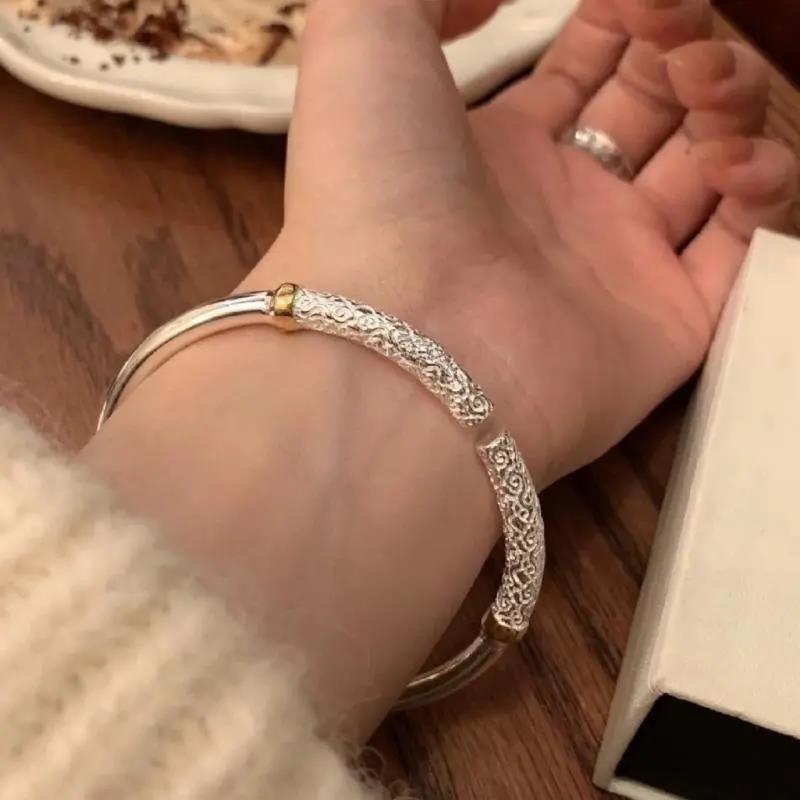 足银手镯 999纯银如意金箍棒手镯情侣款潮流个性镯子送情人节礼物
