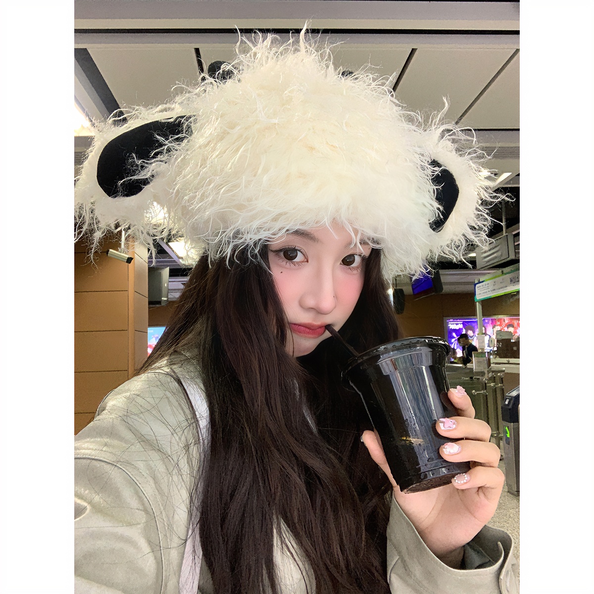 小羊耳朵毛绒帽秋冬个性炸毛可爱套头帽保暖防风雷锋帽女