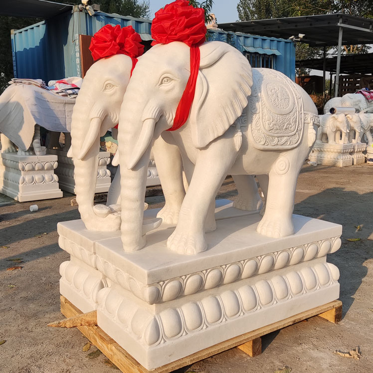 石雕大象汉白玉吉象庭院门口摆件户外商场精品石雕小象一对中式