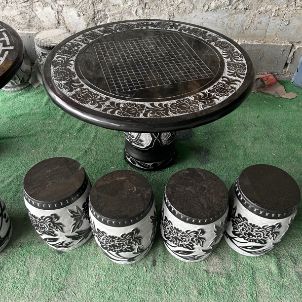 青石石桌石凳庭院摆件圆桌茶桌茶台石头餐桌石雕桌子天然石材