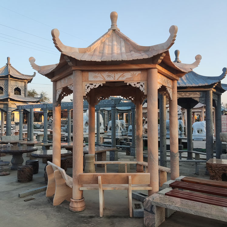 石亭子 纳凉亭子 庭院别墅凉亭 晚霞红花岗岩欧式石凉亭中式石亭