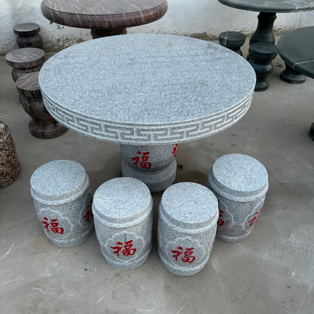 石桌石凳庭院摆件茶桌茶台石雕圆桌精品圆形石桌子花岗岩石材