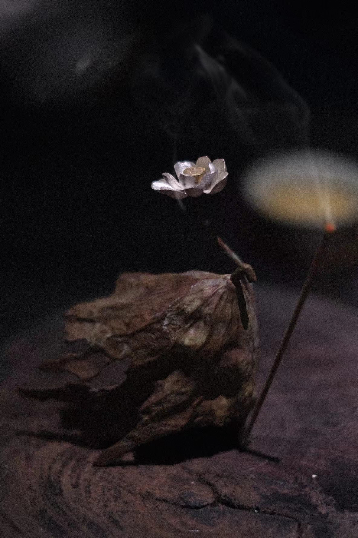 荷花残叶纯铜嵌银造型线香香插