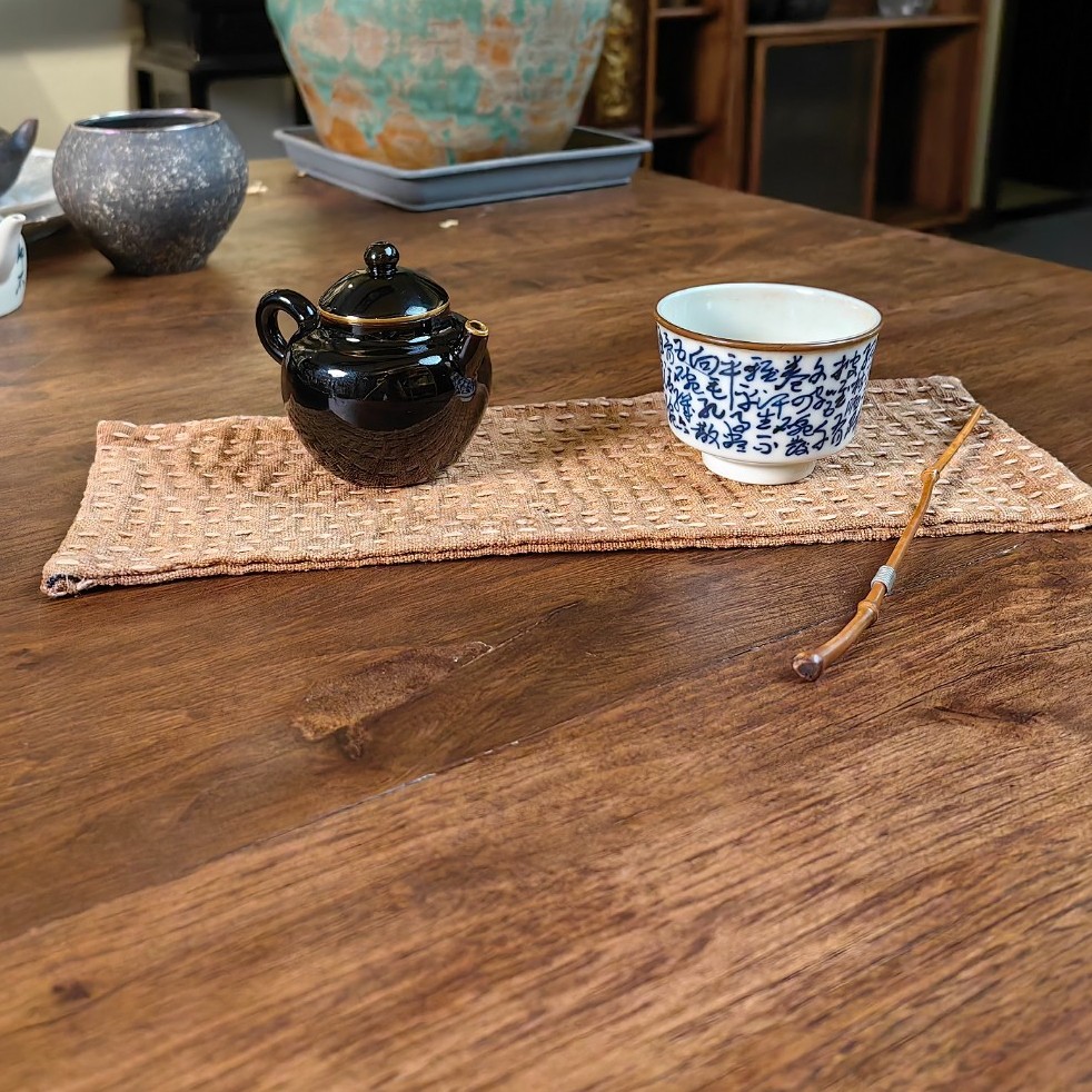 老布双面刺绣茶巾全手工柿染复古干泡吸水古风
