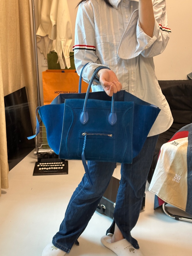 95新  celine 赛琳/蓝色麂皮幻影包