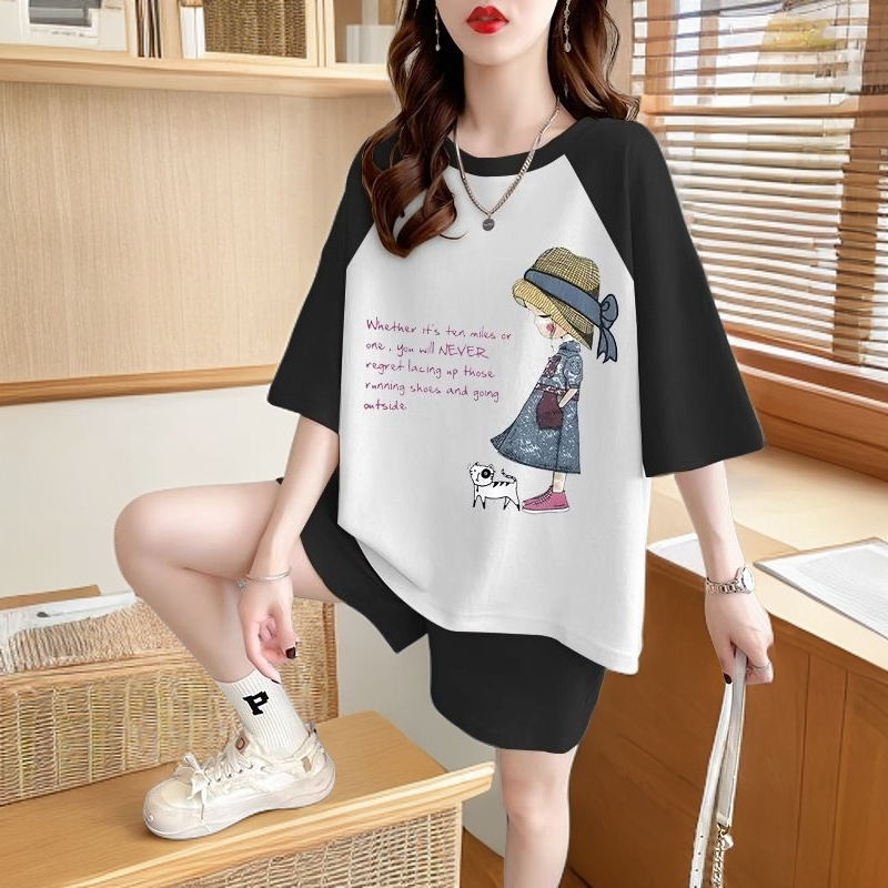 学生洋气休闲套装女款爆款2025新款夏装时尚宽松显瘦运动两件套潮