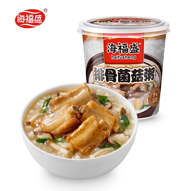 海福盛排骨菌菇粥38g*3/6盒速食冲泡即食早餐粥方便食品营养代餐