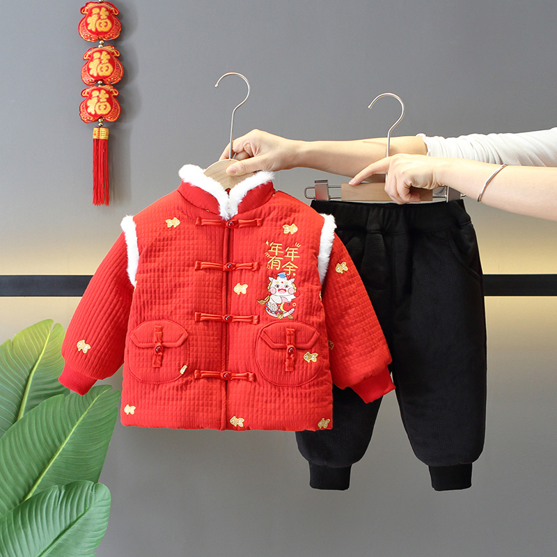 男童拜年服套装2024新款龙年中国风周岁礼服宝宝喜庆过年唐装衣服