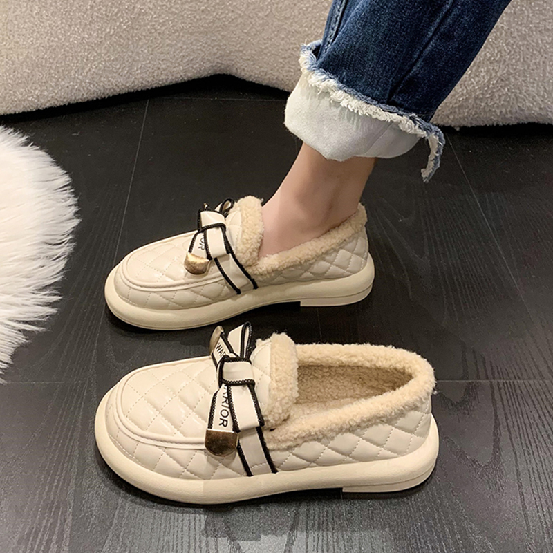 红蜻蜓牌毛毛鞋女2023冬季新款懒人一脚蹬豆豆鞋女乐福鞋防水加绒