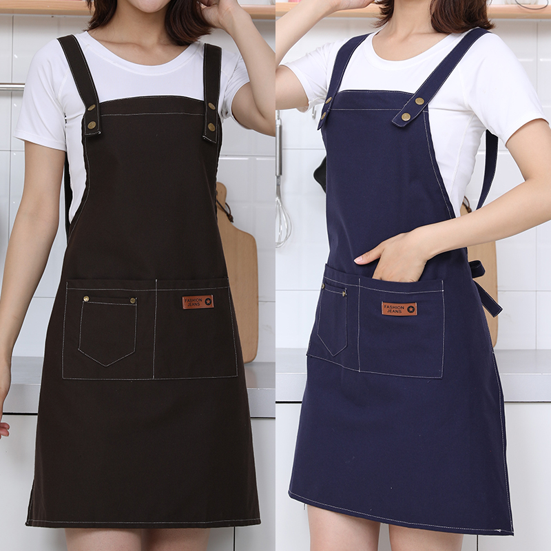 可调节牛仔帆布围裙职业男女工作装护衣背带式耐磨耐脏棉布艺围腰