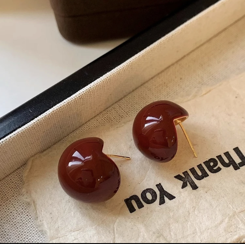 铜合金珐琅耳饰 【贪吃豆】气质港风滴釉耳钉 法式轻奢安可拉红耳环