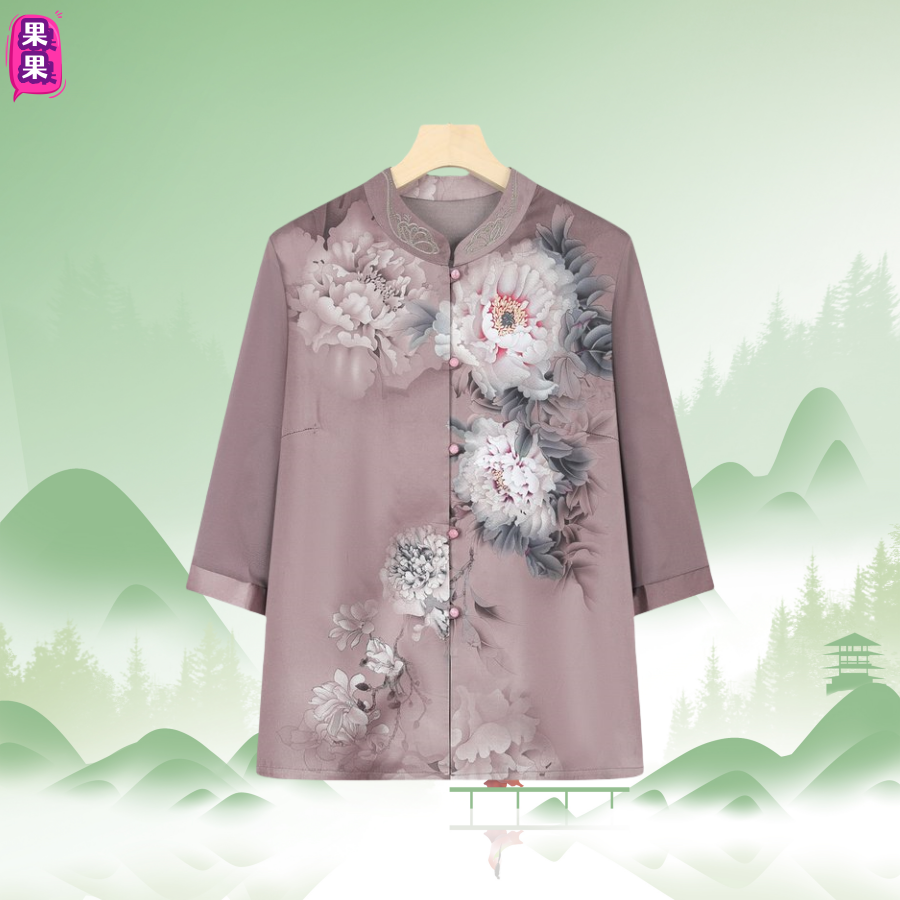 中老年国风女装靓丽雪纺洋气妈妈装大华新中式夏季薄款优雅服饰