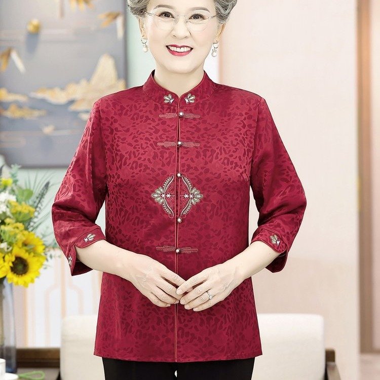 中老年女装妈妈装夏季新款薄款中袖40岁以上国风中式衬衫绣花