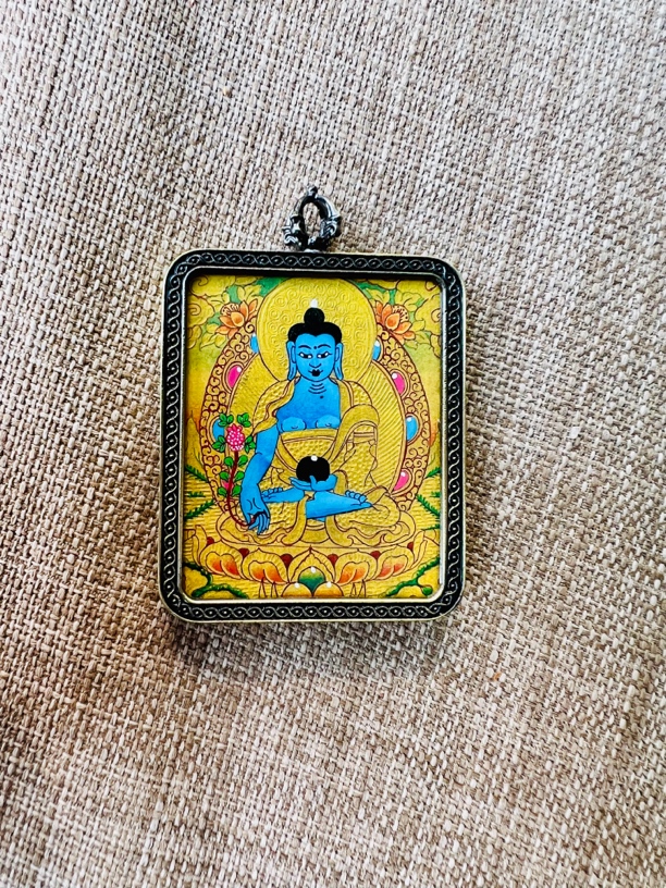 手绘小唐卡药师吊坠纯手绘