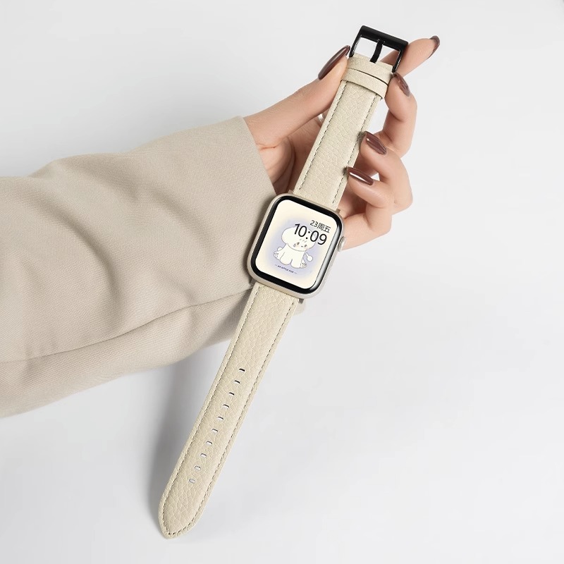适用iwatch8苹果手表S9时尚applewatch9真皮S8荔枝纹S7高级感SES6