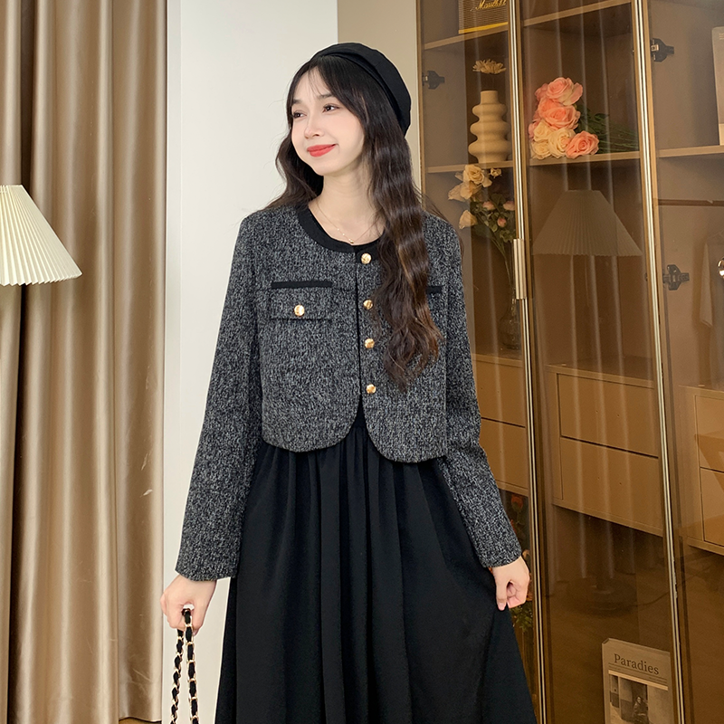 慕兔【年货节】法式小香风连衣裙短款外套两件套女秋季小众套装