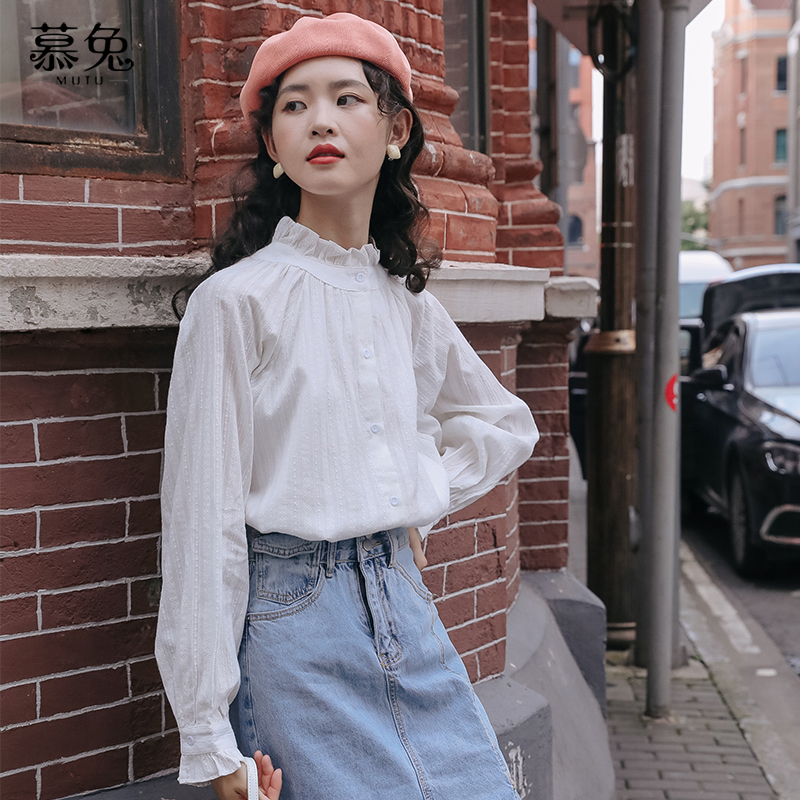慕兔法式时尚小个子衬衫女2023年秋季新款甜美长袖百搭宽松上衣