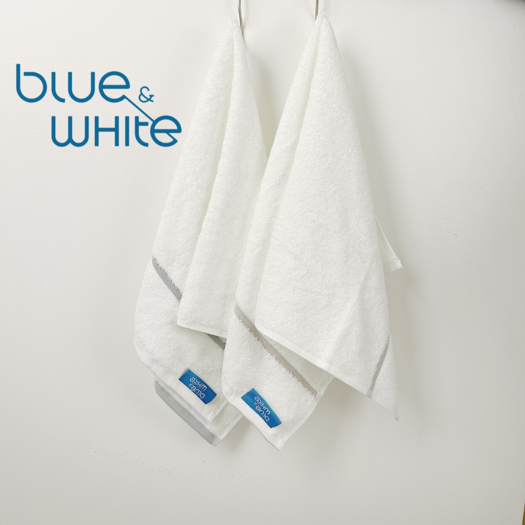 蓝与白新疆长绒棉柔软吸水毛巾150g白色擦脸加厚成人家用加大毛巾