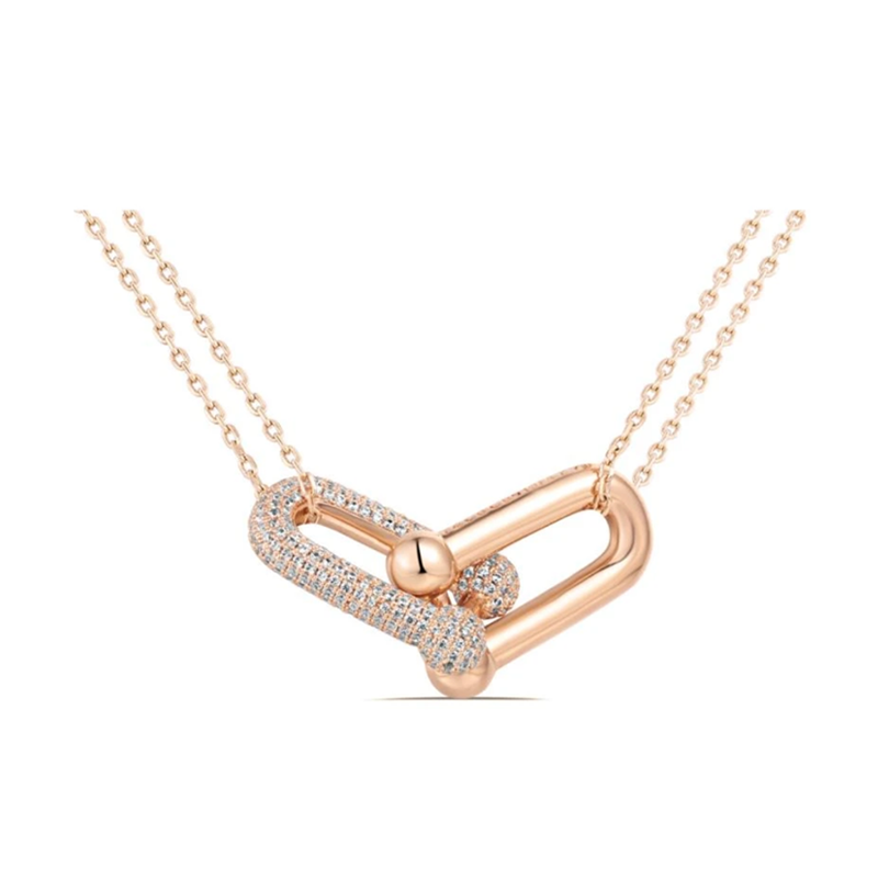 链子925银合成锆石 轻奢气质双环镶嵌项链 ZH-B117