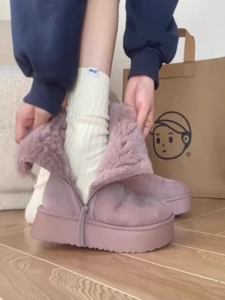 小个子雪地靴女款冬季保暖棉鞋女2023新款增高加绒加厚厚底靴子女