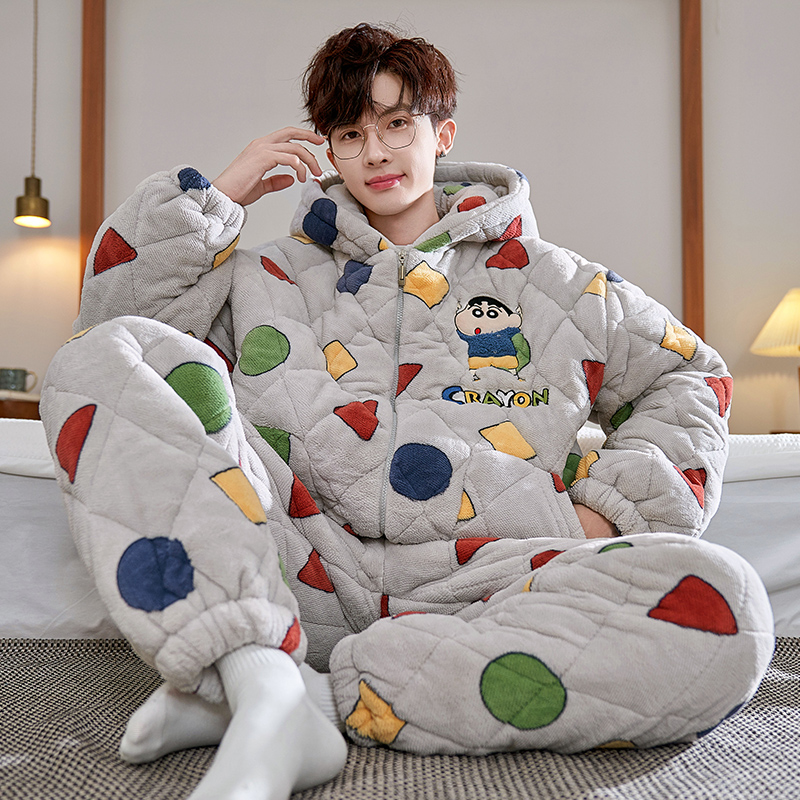 bejirog/北极绒2025新款时尚可爱装加绒加厚法兰绒三层夹棉睡衣