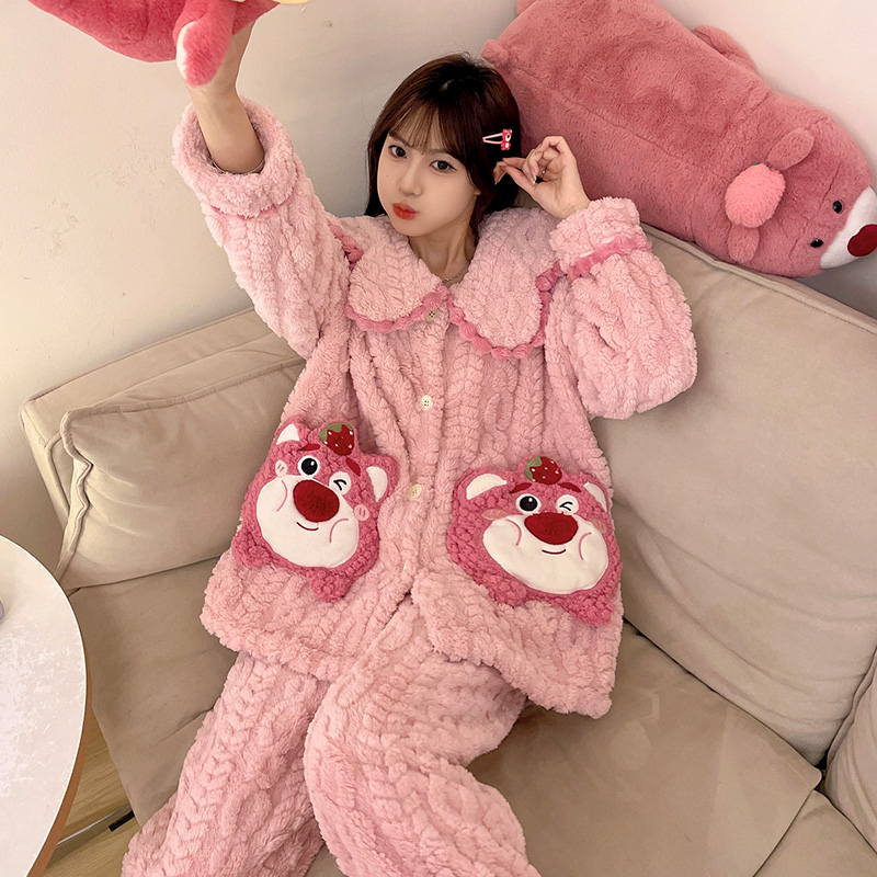 bejirog/北极绒2025秋冬季珊瑚绒加厚款少女卡通可爱风睡衣两件套