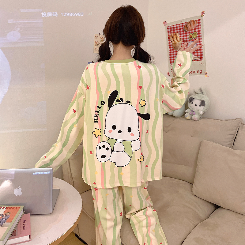 bejirog/北极绒女款卡通洋气纯棉可外穿圆领长袖长裤居家睡衣套装