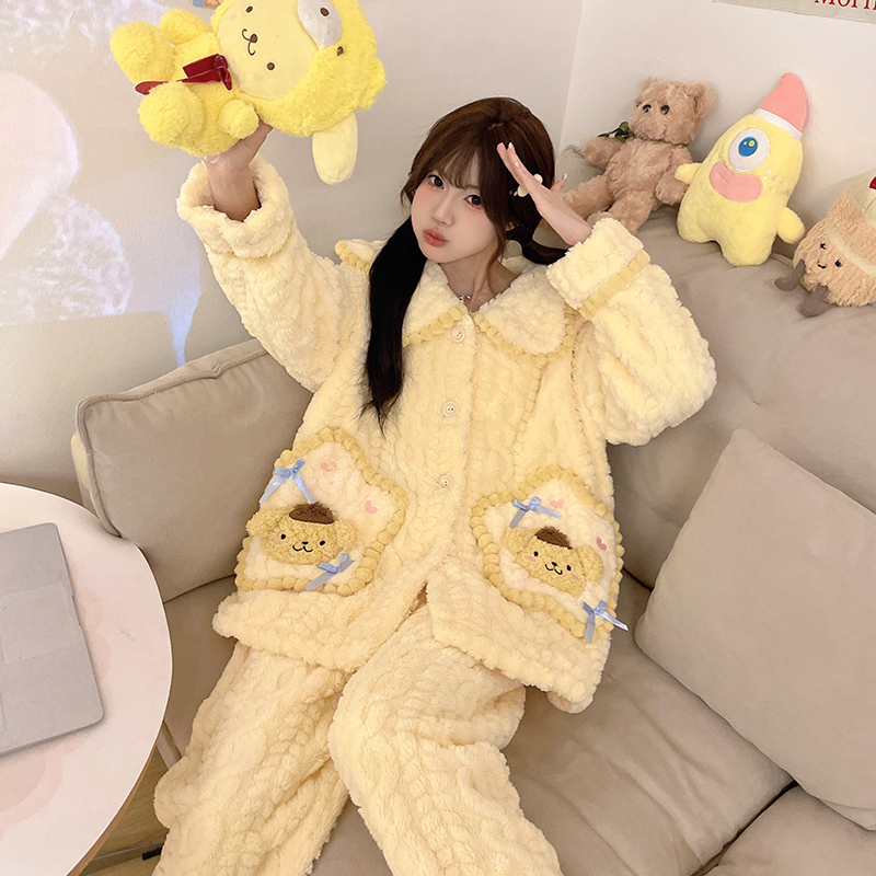 bejirog/北极绒女士甜美卡通款加厚珊瑚绒睡衣少女秋冬季居家套装