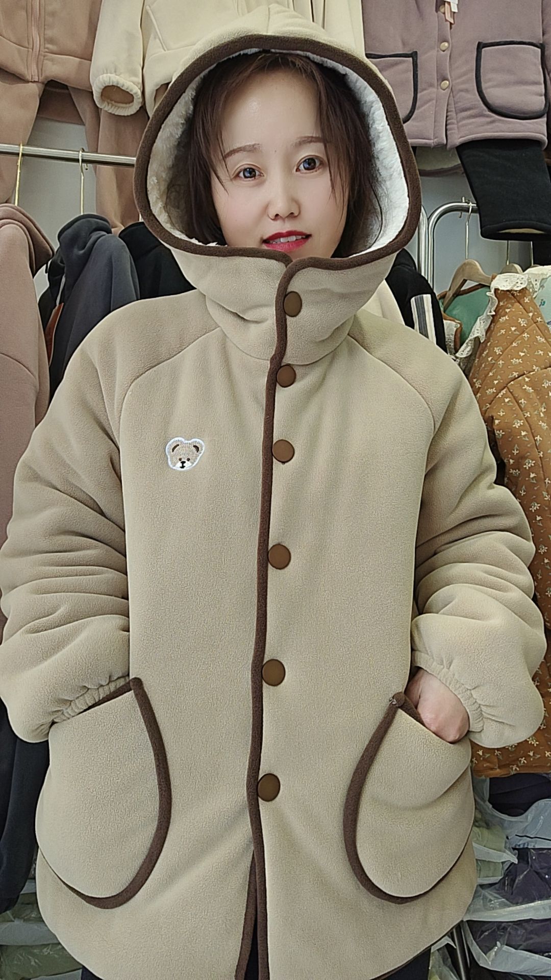 新款连帽三层加绒加厚保暖家居服套装（运补）