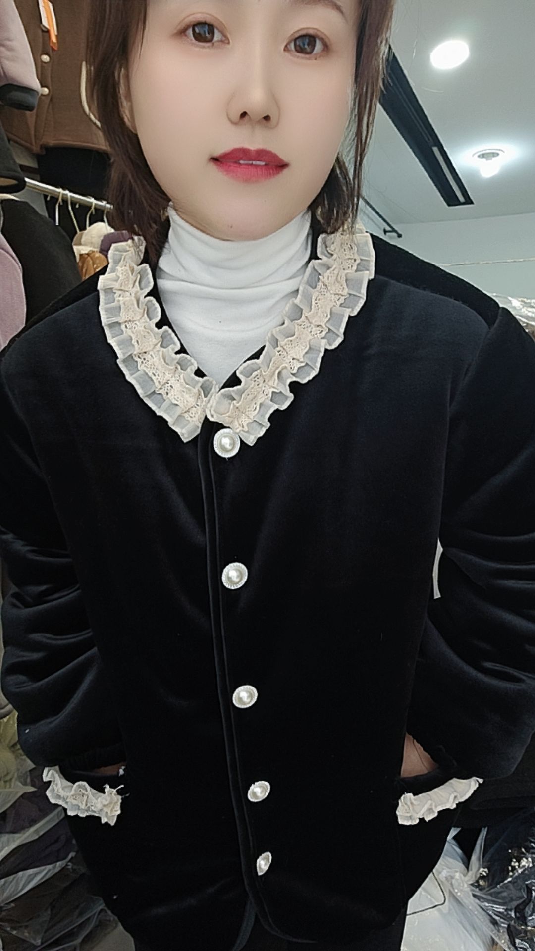 气质丝绒定珠家居服保暖套装