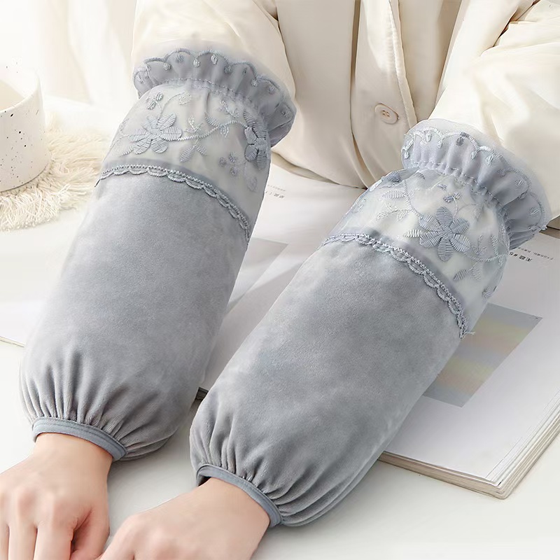 加宽加蕾丝长款防污袖套女士冬季防脏护袖棉衣套袖羽绒服袖头女