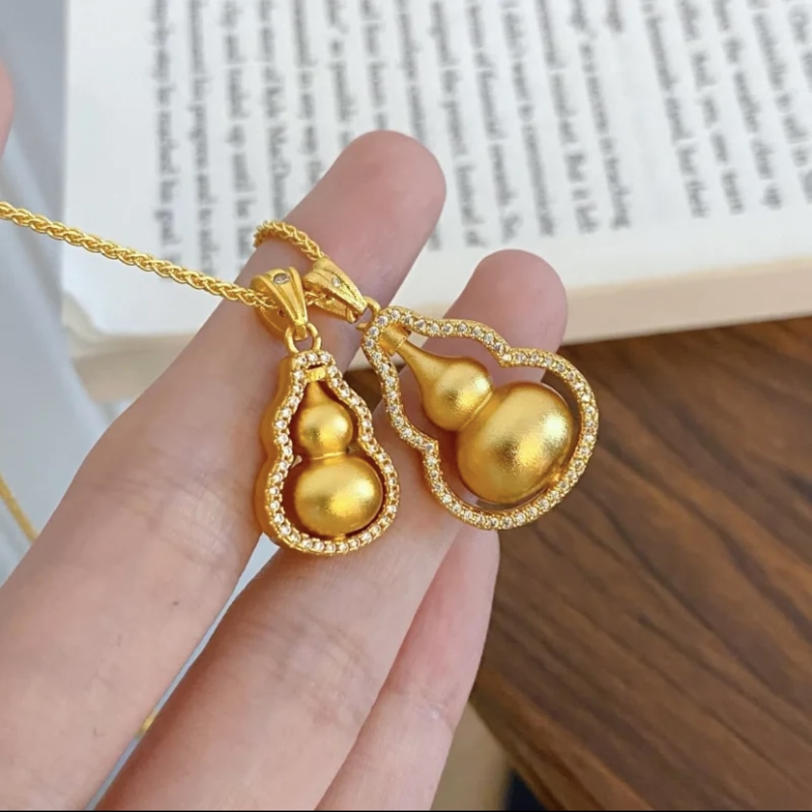 铜合金项链 新中式国潮风古法鎏金【点钻双葫芦叠戴套链】