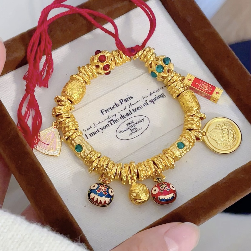 铜合金珐琅手链 新中式国潮风古法鎏金【藏风吞金兽多宝盘缠手链】