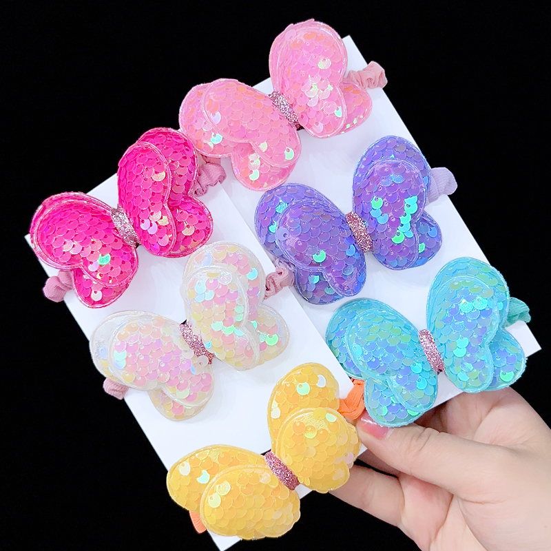 儿童亮片蝴蝶发圈女童发绳可爱头绳扎马尾女孩皮筋高弹不伤发头饰