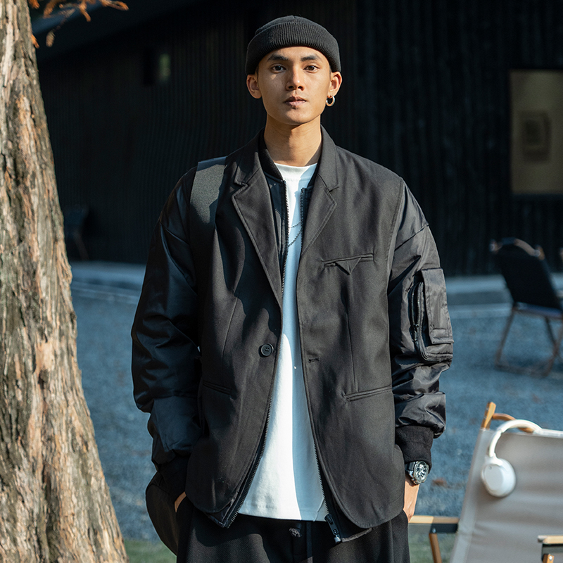 JUP时尚拼色假两件羽绒服男冬季潮牌美式休闲男士高级感保暖外套