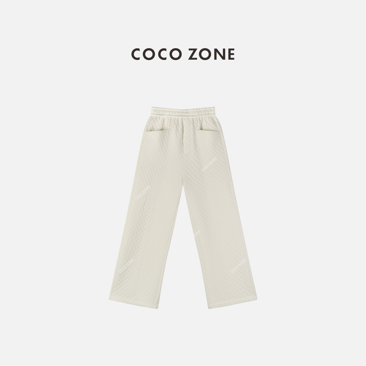 COCO ZONE 刘一一 复古菱格松紧腰休闲裤显瘦直筒裤CC1C2148